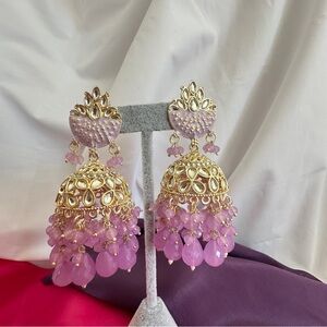 Levander Gold Jhumka Earrings with Beaded Tassels - Women Jewelry